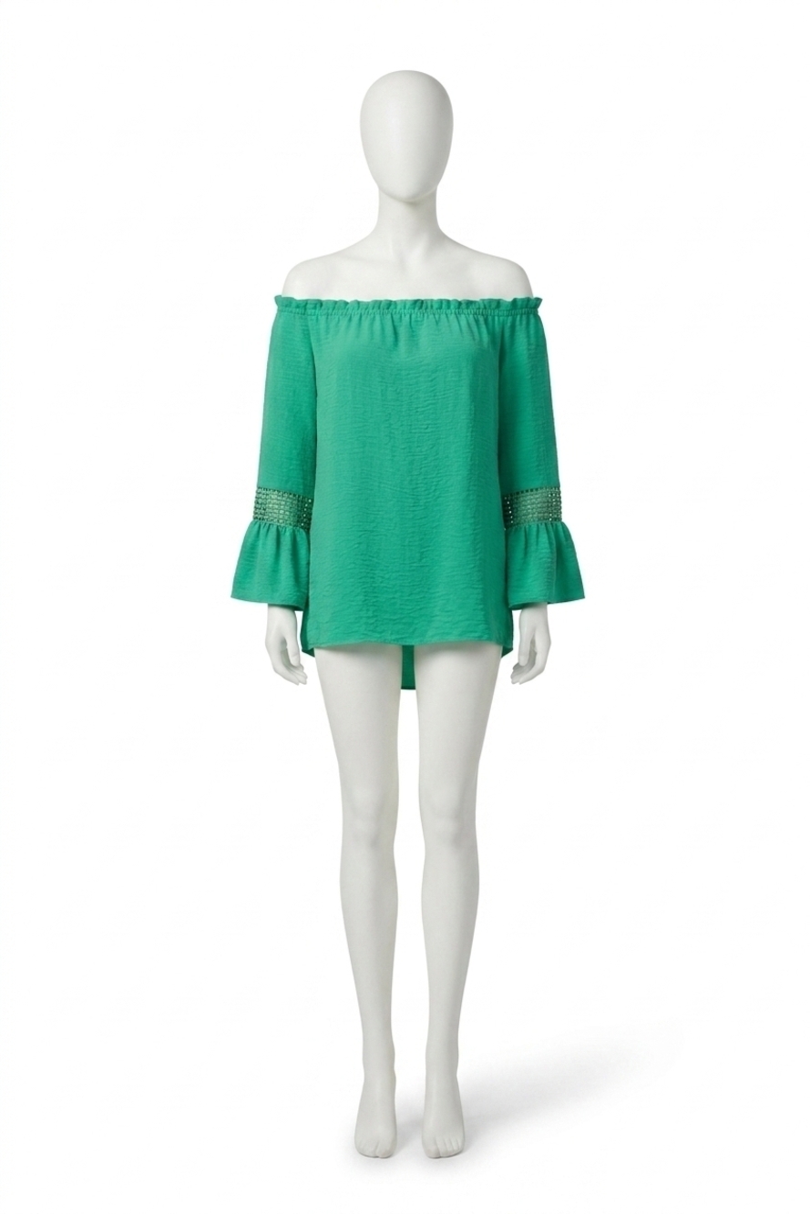 NEW JOSEPH RIBKOFF off-shoulder flared tunic top in garden green